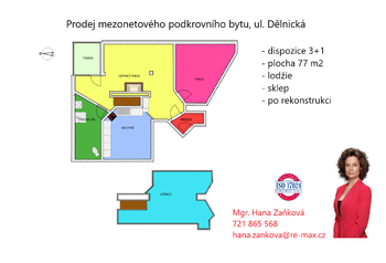 plánek - Prodej bytu atypický v osobním vlastnictví 77 m², České Budějovice