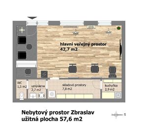 půdorys - Prodej obchodních prostor 58 m², Praha 5 - Zbraslav