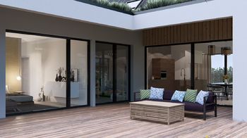 vizualizace letní terasy  - Prodej pozemku 4084 m², Nový Šaldorf-Sedlešovice