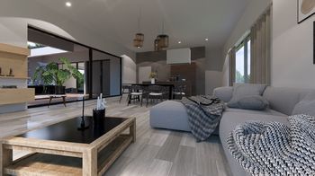 vizualizace obývací pokoj s kuchyní - Prodej pozemku 4084 m², Nový Šaldorf-Sedlešovice