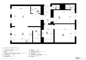 Půdorys bytu - Pronájem bytu 3+1 v osobním vlastnictví 91 m², Praha 7 - Bubeneč