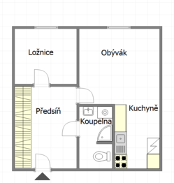 plánek - Pronájem bytu 2+kk v družstevním vlastnictví 38 m², Praha 10 - Strašnice