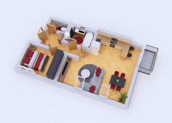 3D půdorys bytu - Prodej bytu 2+kk v osobním vlastnictví 50 m², Jinočany