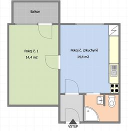 Půdorys bytu - Pronájem bytu 1+1 v osobním vlastnictví 37 m², Strakonice