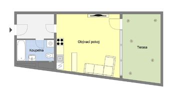 Orientační půdorys - Pronájem bytu 1+kk v osobním vlastnictví 41 m², Praha 7 - Holešovice