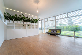 Prostorný obývací pokoj s okny do zahrady - Pronájem bytu 2+kk v osobním vlastnictví 94 m², Poděbrady
