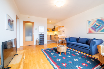 Obývací pokoj s kuchyňským koutem - Prodej bytu 2+kk v osobním vlastnictví 52 m², Praha 2 - Vinohrady 