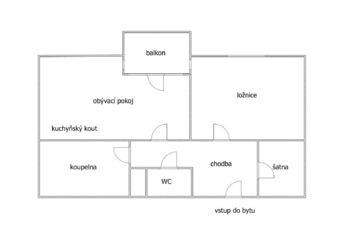 orientační půdorys - Prodej bytu 2+kk v osobním vlastnictví 50 m², Kladno
