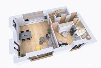 3D vizualizace _přízemí - Prodej bytu 5+kk v osobním vlastnictví 110 m², Mukařov