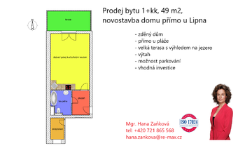 plánek - Prodej bytu 1+kk v osobním vlastnictví 49 m², Černá v Pošumaví