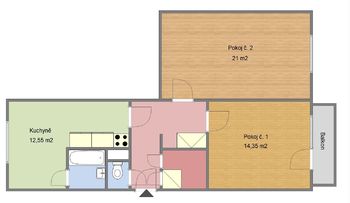 Půdorys bytu - Pronájem bytu 2+1 v osobním vlastnictví 61 m², Strakonice