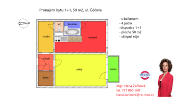 plánek - Pronájem bytu 1+1 v osobním vlastnictví 48 m², České Budějovice
