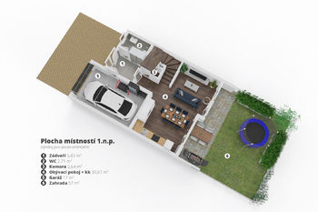 3D půdorys 1 np - Prodej domu 119 m², Vysoký Újezd