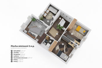 3D půdorys 2 np - Prodej domu 119 m², Vysoký Újezd
