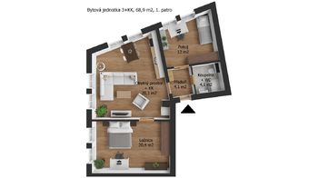 Pronájem bytu 3+kk v osobním vlastnictví 69 m², Tábor