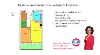 plánek - Pronájem bytu 2+kk v osobním vlastnictví 53 m², České Budějovice
