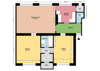 Plán bytu - Pronájem bytu 3+1 v osobním vlastnictví 86 m², Praha 10 - Vršovice