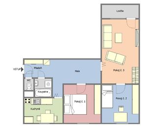 Půdorys bytu - Pronájem bytu 3+1 v osobním vlastnictví 74 m², Strakonice