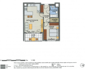 Půdorys bytové jednotky - Prodej bytu 2+kk v družstevním vlastnictví 55 m², Praha 6 - Ruzyně