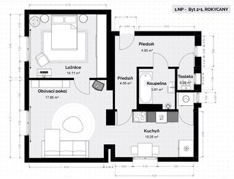 Prodej bytu 2+1 v osobním vlastnictví 58 m², Rokycany