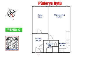Půdorys - Prodej bytu 2+kk v osobním vlastnictví, Litoměřice