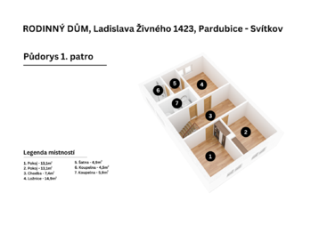 půdorys 1. patra - Prodej domu 175 m², Pardubice