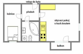 půdorys - Pronájem bytu 2+kk v osobním vlastnictví 51 m², Praha 4 - Písnice