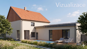 Pohled na dům ze dvora - vizualizace možného budoucího vzhledu domu - Prodej pozemku 3685 m², Kučerov