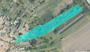 Katastrální mapa pozemku s orientačními rozměry - Prodej domu 150 m², Kučerov