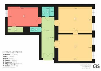 Půdorys bytu - Pronájem bytu 2+1 v osobním vlastnictví 82 m², Praha 2 - Vinohrady