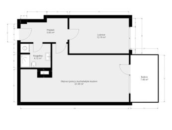 Plánek bytu s kótami - Prodej bytu 2+kk v osobním vlastnictví 57 m², Praha 9 - Vysočany
