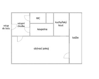 orientační půdorys - Prodej bytu 1+kk v osobním vlastnictví 27 m², Kladno