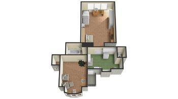 3. 3D Plánek bytu - Prodej bytu 2+kk v osobním vlastnictví 48 m², Praha 6 - Dejvice