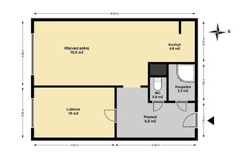plánek bytu - Pronájem bytu 2+kk v osobním vlastnictví 43 m², Praha 8 - Bohnice