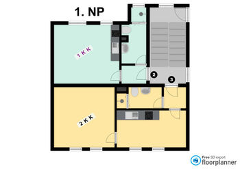 půdorys - Pronájem bytu 1+kk v osobním vlastnictví 30 m², Jablonec nad Nisou