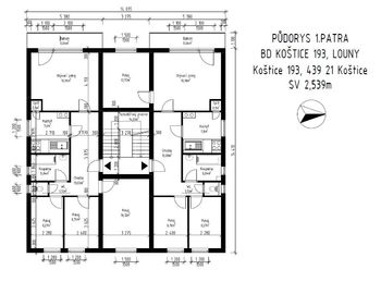 Půdorys 1 nebo 2 patra - Prodej nájemního domu 478 m², Koštice
