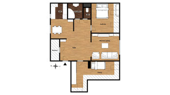 orientační plánek bytu - Pronájem bytu 3+1 v osobním vlastnictví 90 m², Praha 8 - Libeň