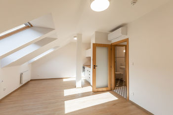 Obývací pokoj s kuchyňským koutem - Pronájem bytu 2+kk v osobním vlastnictví, Praha 8 - Karlín 
