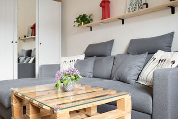 Obývací pokoj - detail 1 - Prodej bytu 2+kk v osobním vlastnictví 44 m², Praha 6 - Bubeneč