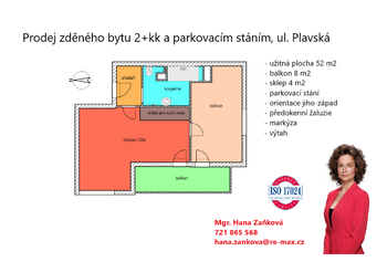 plánek - Prodej bytu 2+kk v osobním vlastnictví 52 m², České Budějovice