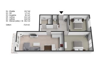 Pronájem bytu 3+kk v družstevním vlastnictví 74 m², Ostrava
