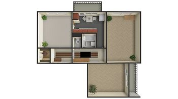 3. 3D plánek bytu - Pronájem bytu 3+1 v osobním vlastnictví 59 m², Beroun