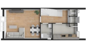 3D návrh - přízemí - Prodej domu 111 m², Praha 10 - Strašnice