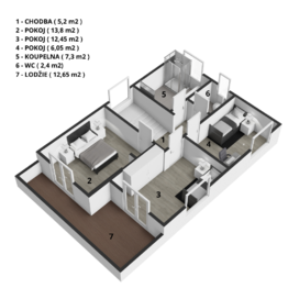 3D půdorys - dispozice 1.NP - Prodej domu 118 m², Čeladná