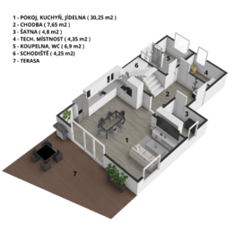 3D půdorys - dispozice 2.NP - Prodej domu 118 m², Čeladná