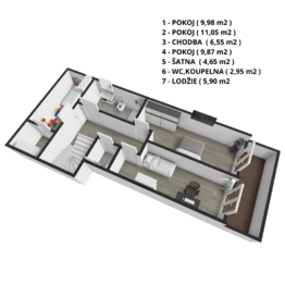 3D půdorys -dispozice 2.NP - Prodej domu 103 m², Čeladná