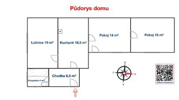 Půdorys - Prodej domu 77 m², Kleneč