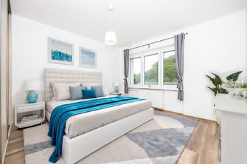 Virtual staging obývacího pokoje a ložnice - Pronájem bytu 1+1 v osobním vlastnictví 28 m², Velké Březno