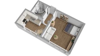 3D půdorys  - Pronájem bytu 1+1 v osobním vlastnictví 28 m², Velké Březno