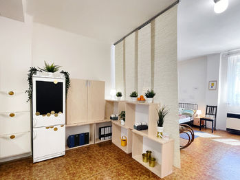 Zelená liška - kout s ledničkou (Braňo Pažitka) - Prodej bytu 1+kk v osobním vlastnictví 45 m², Praha 4 - Krč